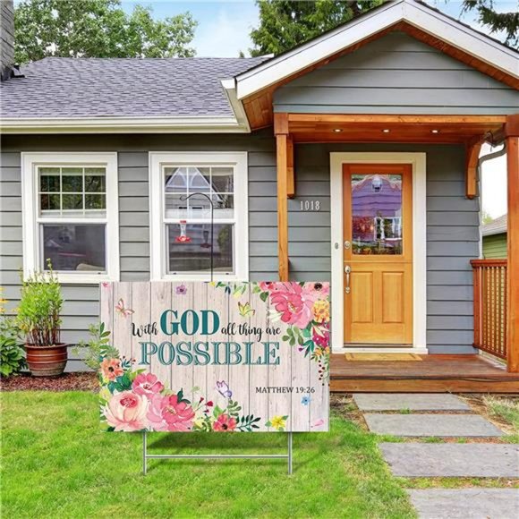 Spring with God All Things Are Possible Plastic with H Metal Stakes 25 x 16 Inch - Picture 7 of 7